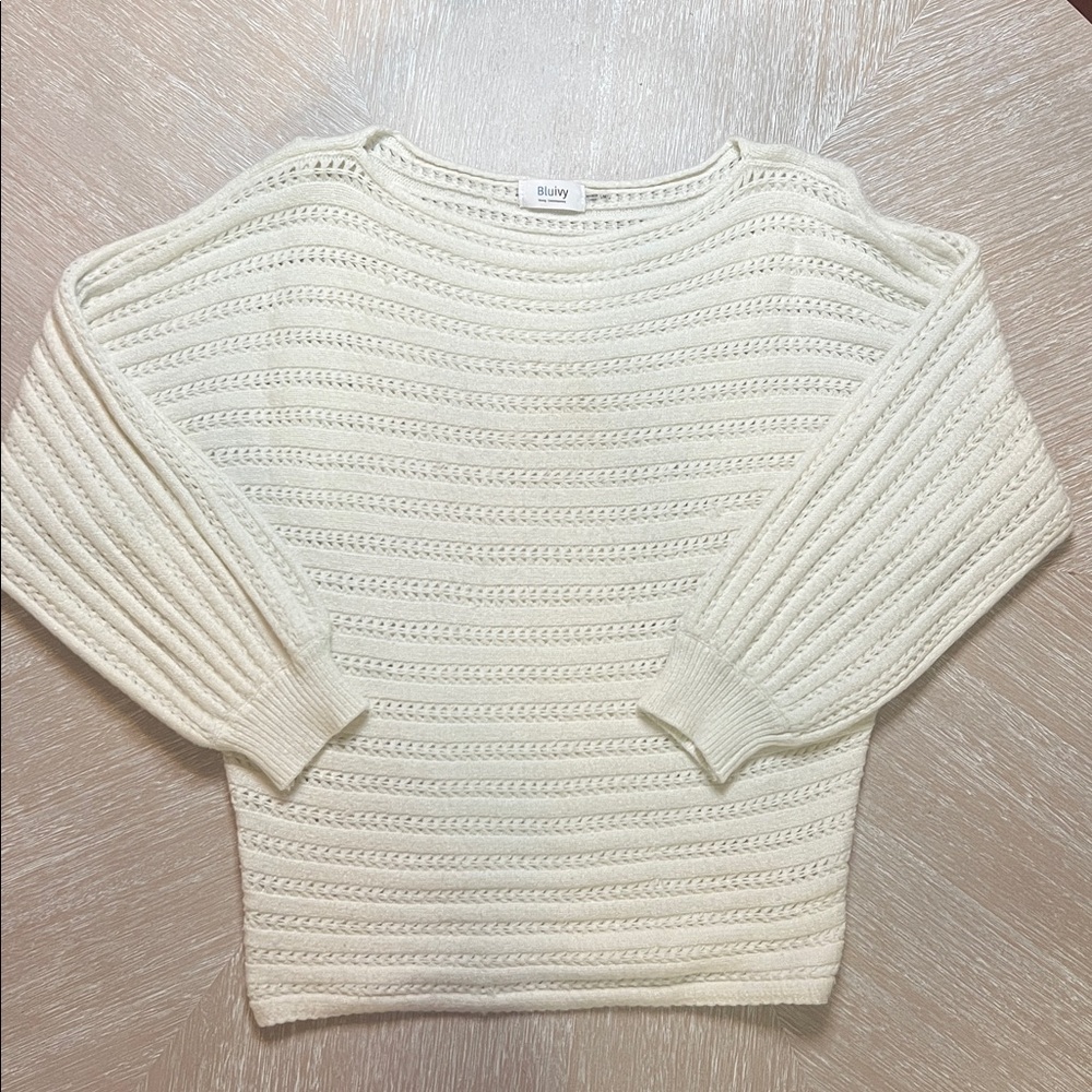Bluivy Textured Knit White Sweater S/M